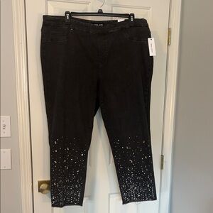 Tribal Jeans Embellished Black Ankle Jeans with Rhinestones